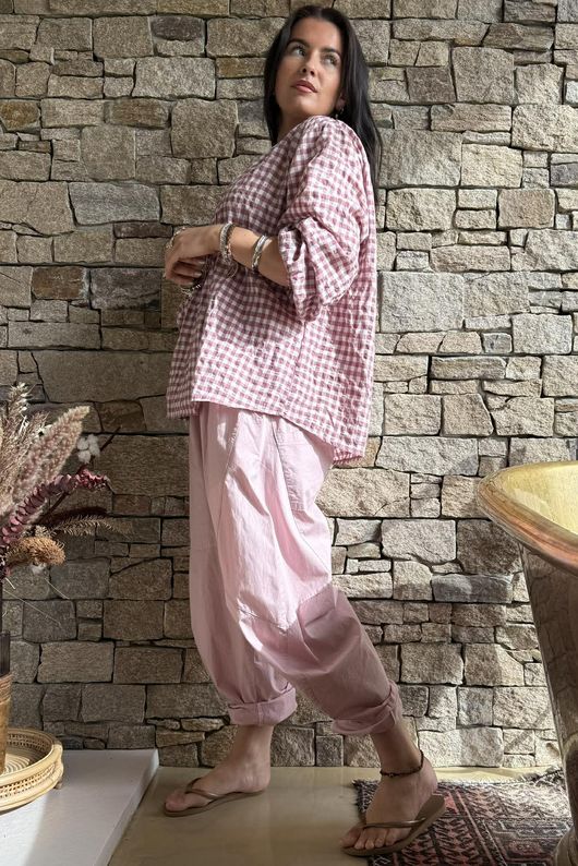 Nonni Gingham Nero Blouse Indian Pink